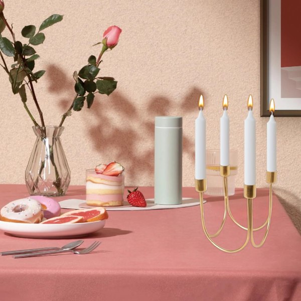 1 stk. Lysestaker, 4 Gull Lysestaker, Metall Lysestakeholder, Mantel Lysestake for Borddekorasjon