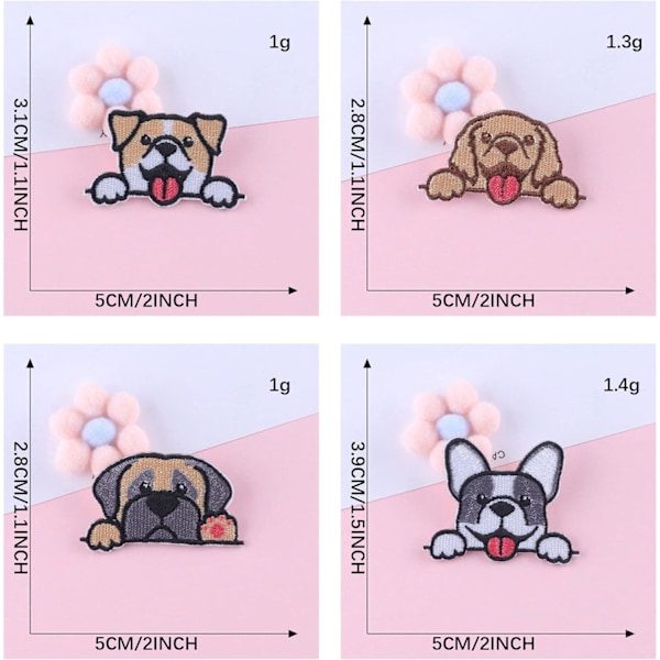 9 stk. søde små lommehunde-patches, søde selvklæbende/påstrygningsmærker