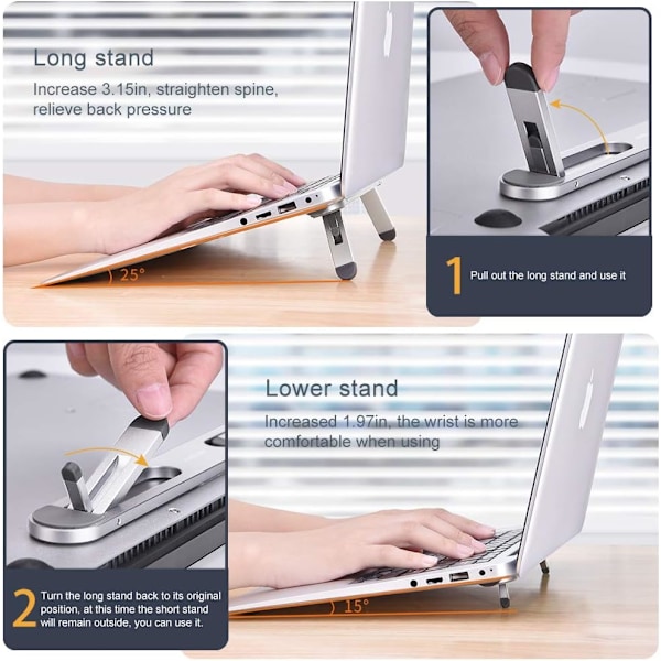 Paket, Ergonomiskt Laptopställ (Silver), Laptopkylare, Tangentbordshållare, Kompatibel med 10-15,6 tums Laptops