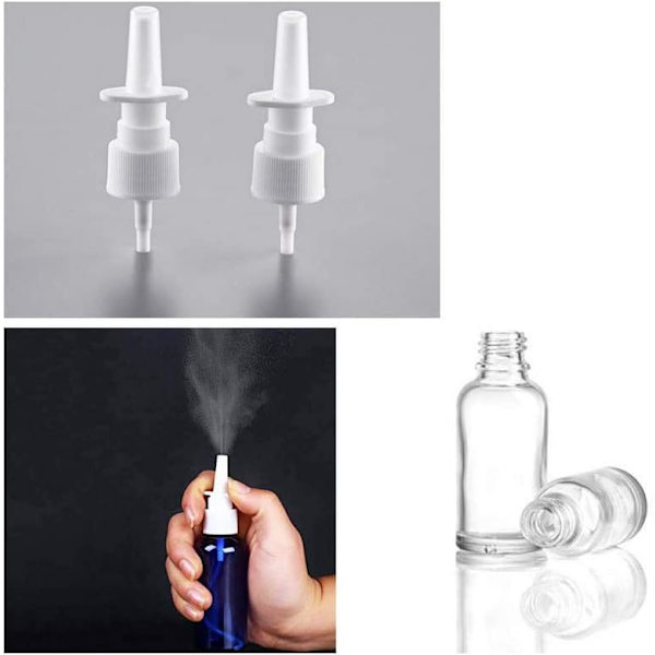 6-pack 10 ml genomskinliga tomma nässprayflaskor i glas för saltlösning