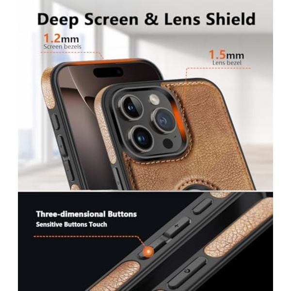 Design Kompatibel med iPhone 16 Pro Skal Lyxigt Läder Business Vintage Smalt Halksäkert Mjukt Grepp Stötskyddande