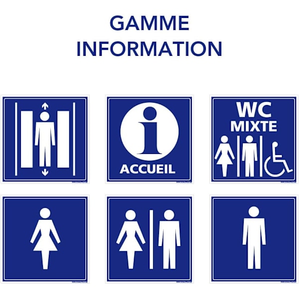 Informasjonstavle med skilt for personer med nedsatt mobilitet. Informasjonsskilt. Klistremerke, PVC, Alu - 130 x 130 mm -
