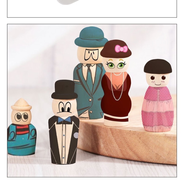 Familie Combo Sæt, Træ Peg Dukker, Træ Familie Figurer til Maling Farvelægning Dukker Håndværk, Træ Peo