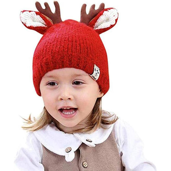 Sød Reindeer Hjortegevir Baby Beanie Blød Varmt Hæklet Strikket Hat til Små Piger Drenge