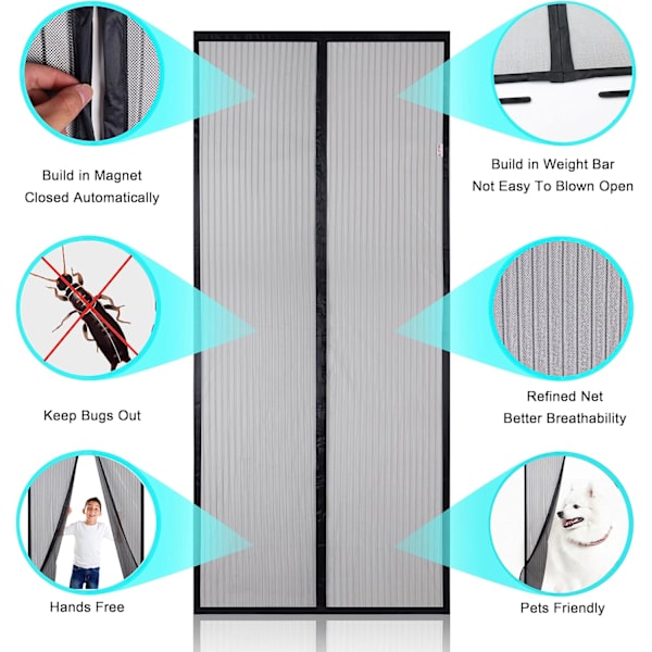 Insektnetdør, Magnet Fluenetdør, 1000x210 cm Anti Myggedør Mesh Fluenet Gardin Eas 100x210cm