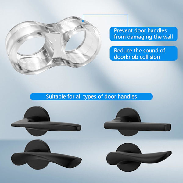 10 stk Dørstopp, Transparent PVC, Silikon Dørhåndtak og Bumper Anti-Dørknapp Beskyttelse (10er 8-Form)