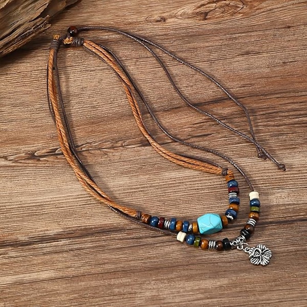 1 kpl Western Layered Boho Puuhelminauha Choker Kaulakoru Onnea Kuparikolikot Sydämen Muotoinen Kukka Punottu Kaulakoru Retro Fas