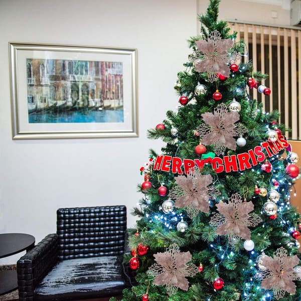 12 stk Glitrende Juleblomst Ornamenter Juletrepynt