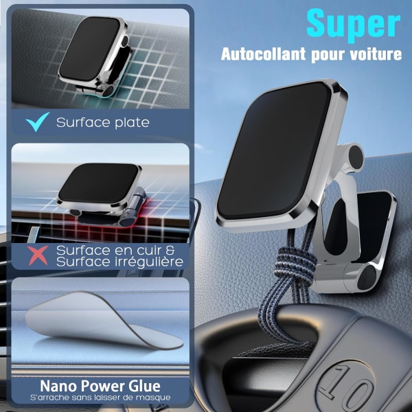 Magnetisk biltelefon, 360° roterbar, kraftig sammenleggbar magnetisk telefonholder, kraftig suge-anti-shak