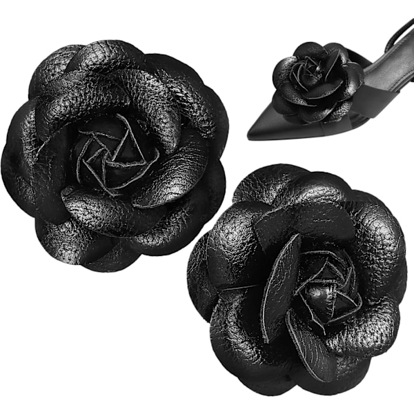 2 stk. Læderblomster clips til sko, Kunstlæder Rose sko clips, DIY sko dekorationer til Flade sko Hæle Sandaler Støvler