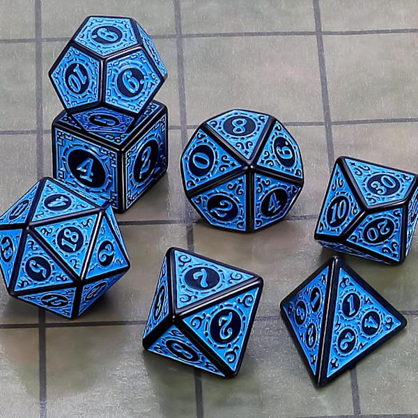 DND Polyhedral Tärningssats för Dungeons and Dragons RPG MTG Rollspel Bordsspel - med 1 Tärningsväska (Blå Graverade Tärningar)