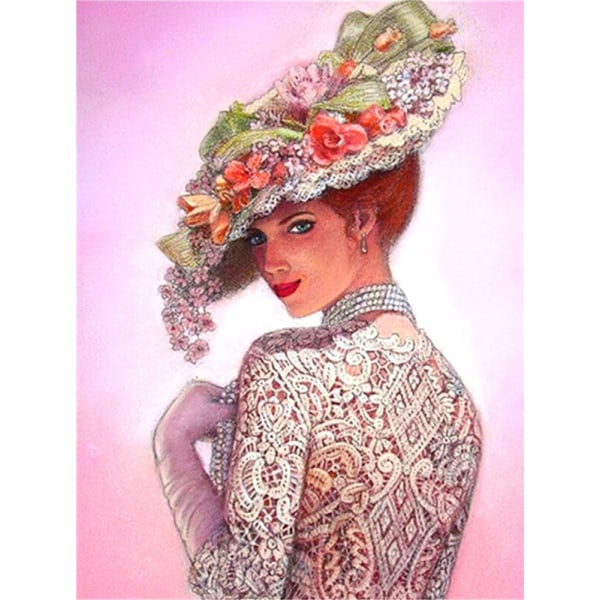 30 x 40 cm ,Fleur chapeau beauté Diamantmaleri Broderie Diam