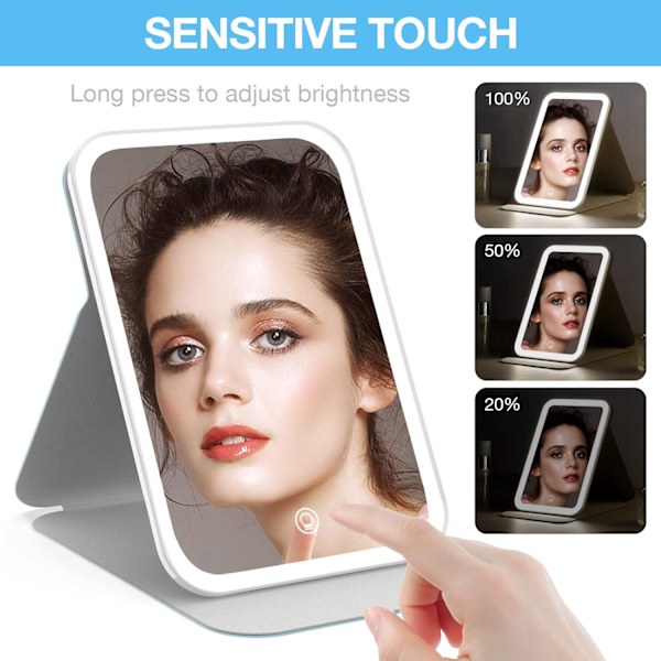 smink spegel, LED bärbar spegel med ljus, touch screen smink spegel, 3-färgs dimbar lig Blue
