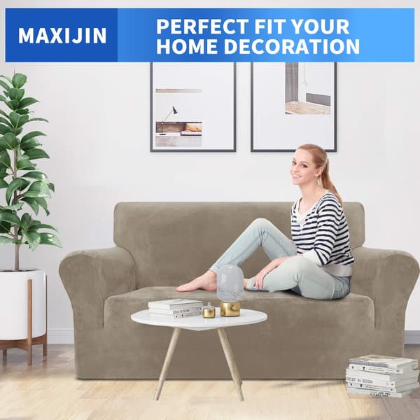 2-seters, Khaki Super Stretch tykk fløyel sofaovertrekk for hunder