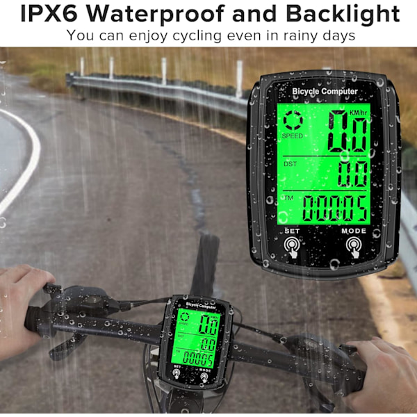 Cykelcomputer og cykelkilometertæller med ledning MPH KM/H Cykel speedometer med automatisk opvågning Cykelhastighedsmåler LCD-display & enkelt kilometertal & Multi-F