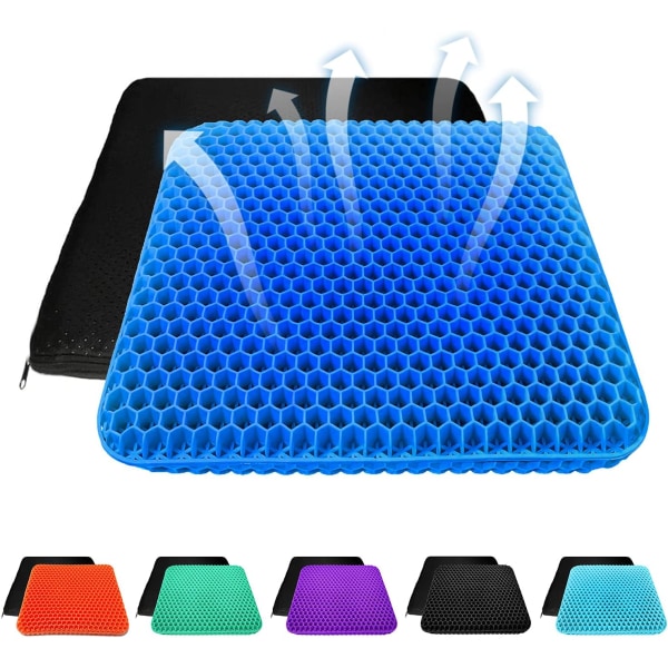 (Milk Blue)Thick Gel Seat Cushion with Non-Slip Coating - Breathable Honeycomb Pattern - Absorbs Pre