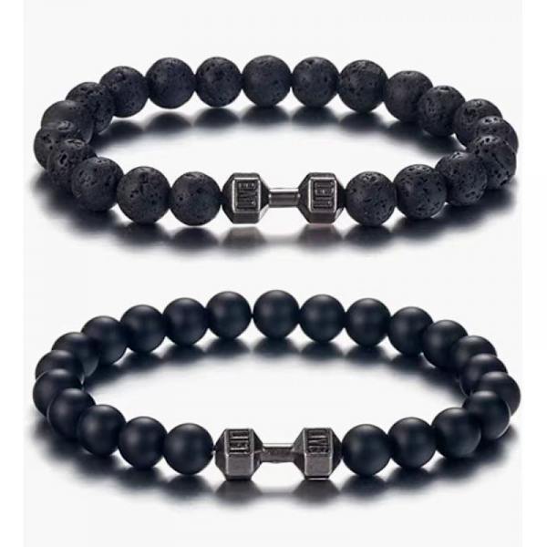 Vulkansten Frosted Alloy Hantel Armband, Hantel Pärlor B