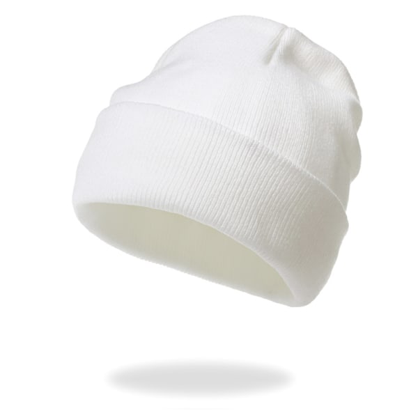 (Hvid)Klassisk strikhue, varm finstrikket hat, unisex