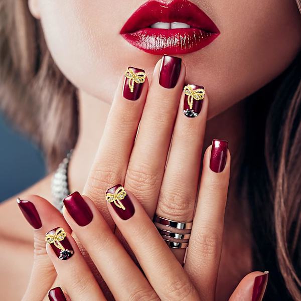 20 st Bågar Nagelkonst Dekoration, 3D Båge Nagel Strass och Pärla Charm Guld Kristallkonst Tillbehör för Kvinnor Flickor DIY