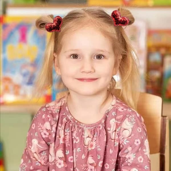 9 stk. Valentinsdag Glitter Hjerte Hårklemmer til Piger Sequin Hjerte Hårspænder til Valentinsdag Ferier