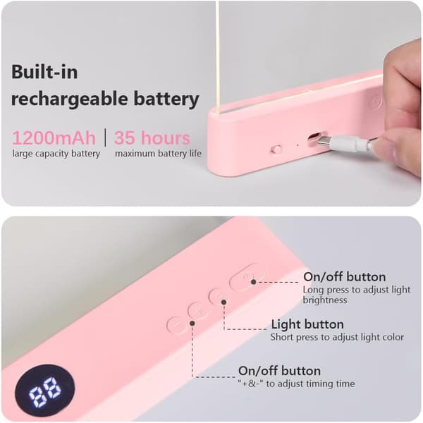 Rose Flat Boklampe, LED Leselyspanel, for Nattlesing i Seng, Boksidelys, Øyebeskyttelse Bærbar Boklampe -
