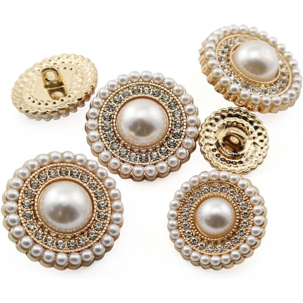 16 stk. Guld Diamantbesatte Perleknapper Metal Knapper Rhinestone Kunstige Perleknapper Pynt til Frakke, Dragter, Kn