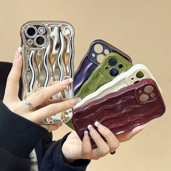 Wave-fodral för iPhone 16 Pro Max, Söt 3D Vattenvågsmönster Lockigt Vågramsfodral för Kvinnor Flickor Elektropläterad Stötfångare
