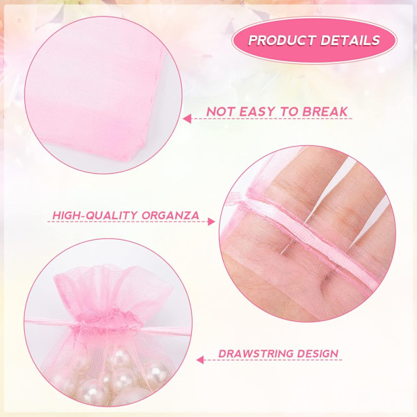 100 kpl Organza-lahjapussit, 7x9 CM Pienet Organza-suosiopussi, Hääkorut Pussit, Selkeä Mes Pink