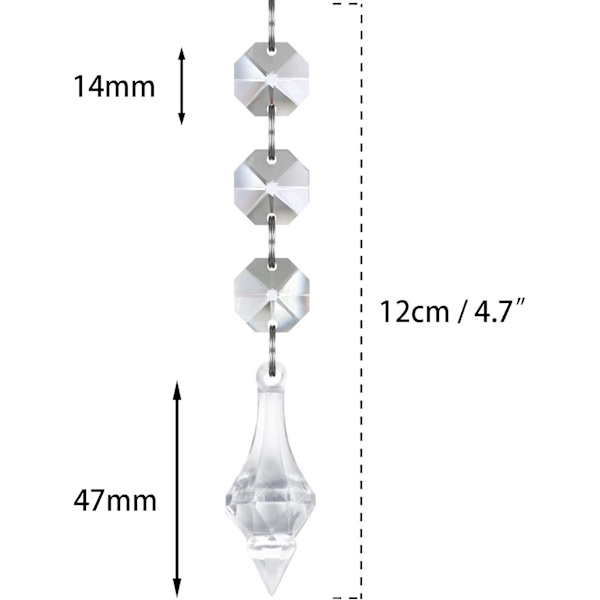 12×1.9×1.9cm 30-pack Kristalltoppprydnader för Julgran, Osplitterliga Akrylhängande Kristaller, Klar
