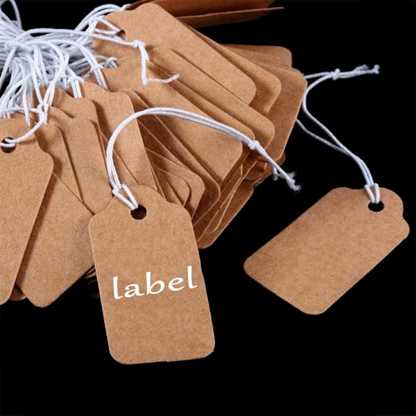 100 stk Kraft papir prislapper, gaveetiketter med elastisk hengesnor for smykker gavehenger 15*25mm