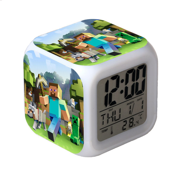 Minecraft väckarklocka LED ändrar färg-2-Söt digital multifunktionell väckarklocka med lysande LED