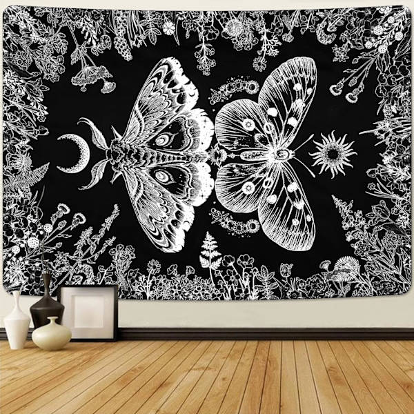 Estetisk fjärilstapet Växter Blommor Tapestries Boho Moth