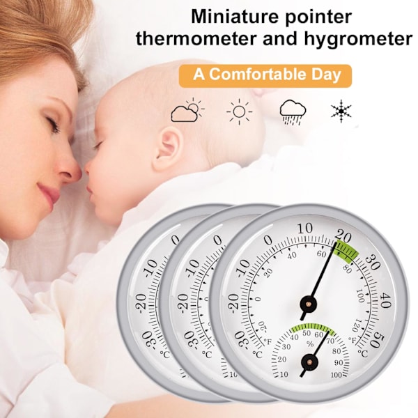 3-delad analog termometer: Nizirioo inomhustermometer, inomhus- och utomhustermometer, fukt- och temperaturmätare för hus, växthus, kontor