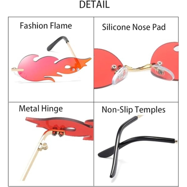 1 Flame Glasses Rimless Flame Solbriller Nyhet Tilbehør Punk