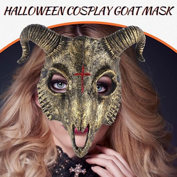 Gotisk Gedehoved Kraniemaske Ram Horn Animal Kranie Kostumemaske Cosplay Halloween Dekor Rekvisit Gold