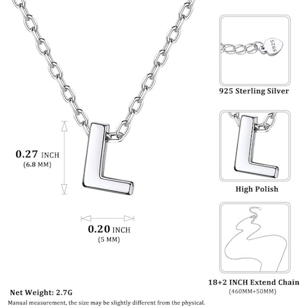 1 Initial L Letter Choker Halsband för Kvinnor 925 Sterling Silver/