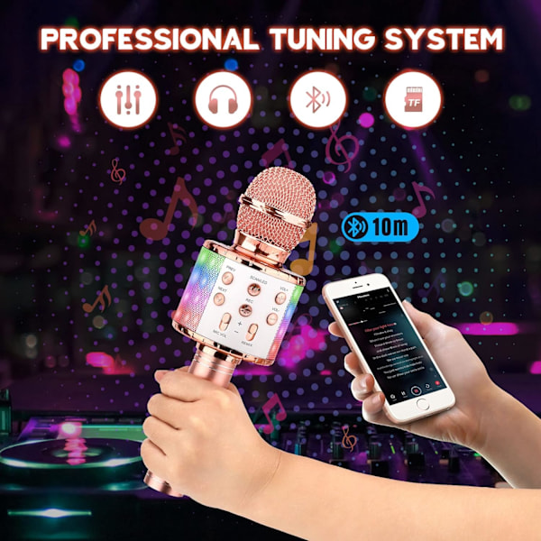 (Roséguld) Trådlös Karaoke Mikrofon, Bärbar Bluetooth Karaoke Mikrofon för Barn/Vuxna Sjunger