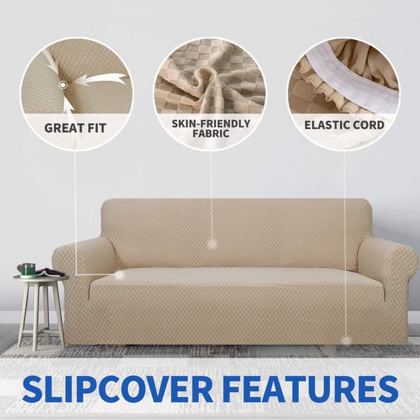 2-seters Khaki Super Stretch Jacquard Sofa Trekk, Anti-Skli