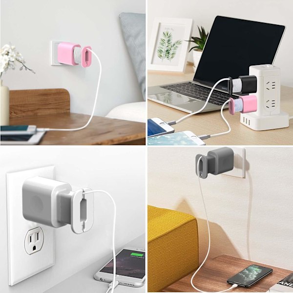 2 i 1 Silikone Opladerbeskytter, 4 Pak Datakabel Opruller Anti-Brud Beskyttelseskabel Opbevaring, 18W/20W Oplader Silikone Beskyttelsesetui, Egnet til 1