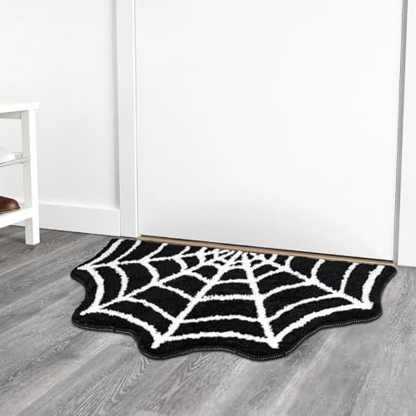 Halloween Bademåtte Antislip Tæpper Edderkoppespind Tæppe Maskinvaskbar Goth Bademåtte Arealtæpper Gotisk Tæppe til Fordør, Soveværelse