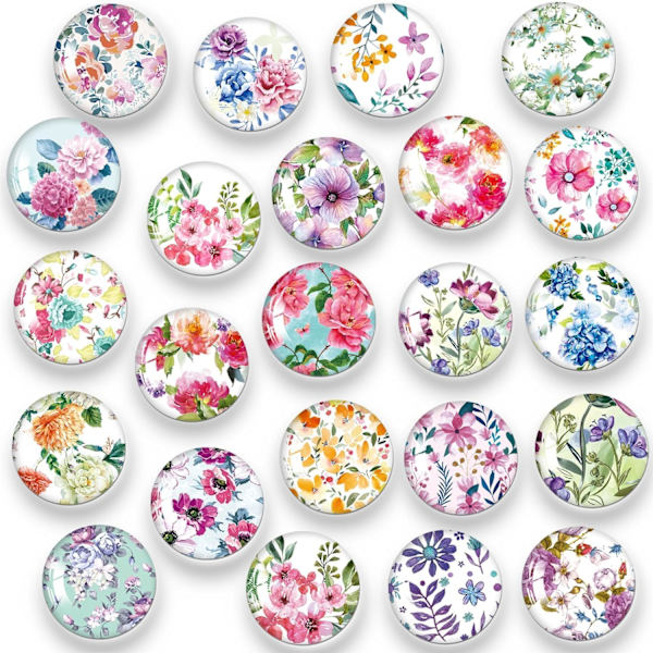 （30 kpl）25 mm, Kukkakuvioiset Magneetit Magneettitaululle - Decora