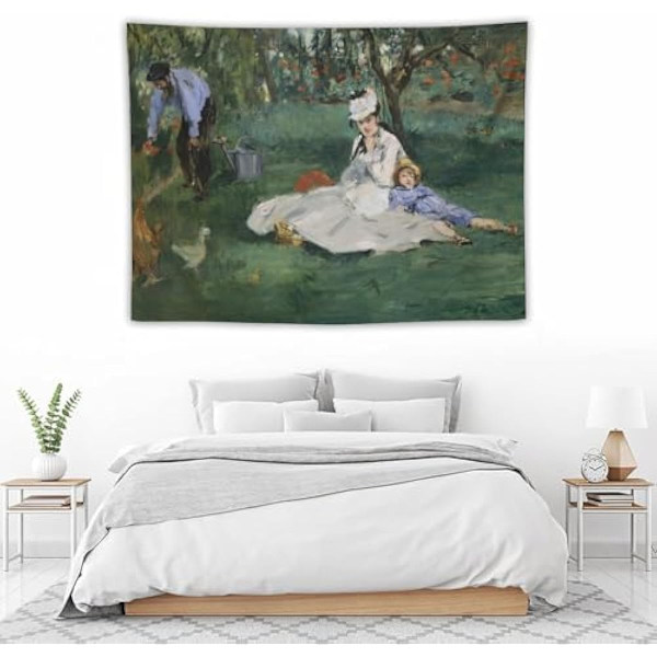 95x73cm Edouard Manet Gobeläng Monet-familjen i trädgården Impressionistisk konst Gobeläng Bildtryck Gobeläng Väggmålning
