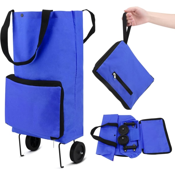 Vikbar kundvagn med gummihjul (blå (med gummihjul)), Oxford Cloth Foldable Shoppin
