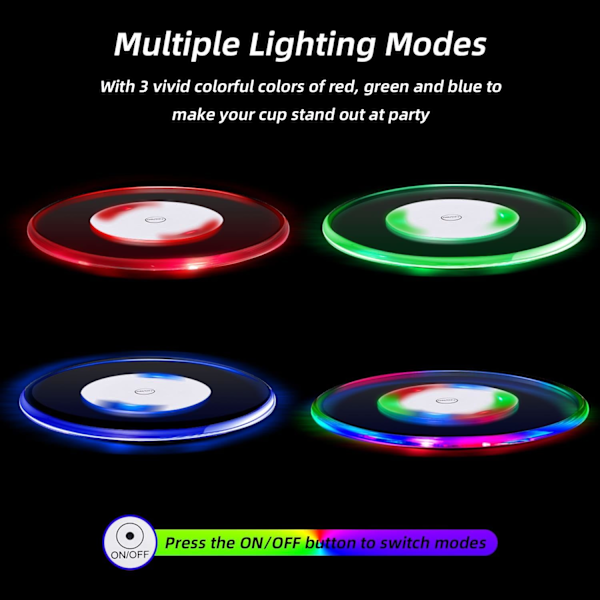 Paket med LED-upplysta Underlägg, Färgglada Luminous Underlägg, 6 Färger Utbytbara Batterier, Runda Upplysta Underlägg för Öl