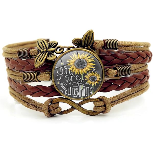 1 st. Solrosgåva Läderarmband för Kvinnor Tonåringar Du är Min Solstråle Boho Julgåvor Armband för Mamma Fru