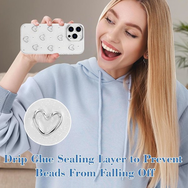 Skal för iPhone 16 Pro Max, Bling Glitter 3D Hjärtan Mobilskal Sött Glittrigt Kristallklart Hjärta Estetisk Design Skal Slim Mjukt Tåligt TPU Transparen