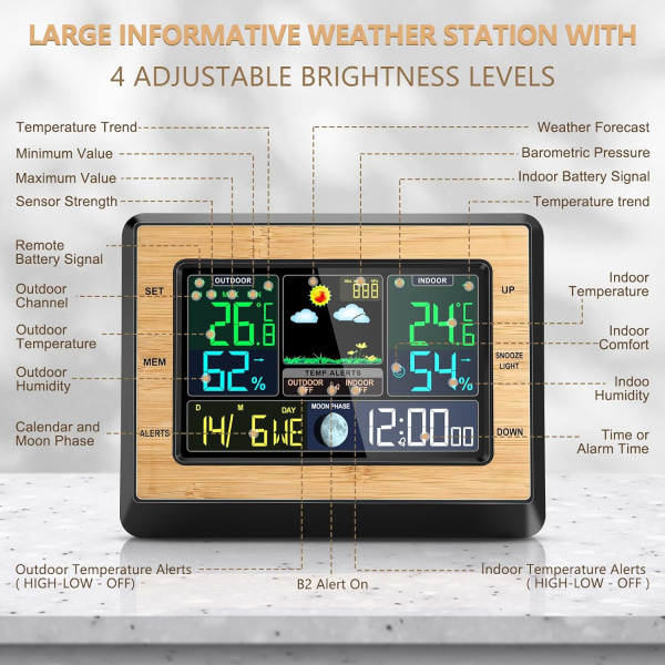 Station Météo Sans Fil avec Capteur Extérieur, Thermomètre Hygromètre  Baromètre Intérieure Extérieur 607e