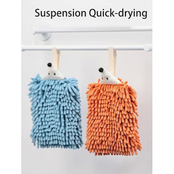 2 stk. søde dyrehåndklæder i chenille, plys pom pom håndklæder med løkker, ophængningshåndklæder f Blue, Orange