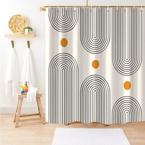 Boho Mid Century Duschdraperi, Minimalistisk Abstrakt Båge Enkel Sol Modern Maskintvättbar Vattentät Tyg för Badrum