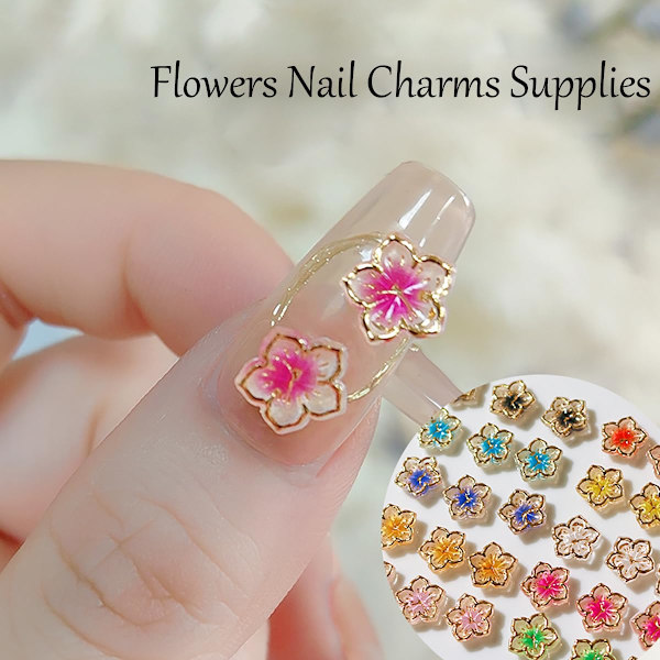 100 stk Blomst Neglepynt Flatback Harpiks Charms Design 3D Blomster Negle Steiner og Charms Forsyning Akryl Vår Blomst Tin